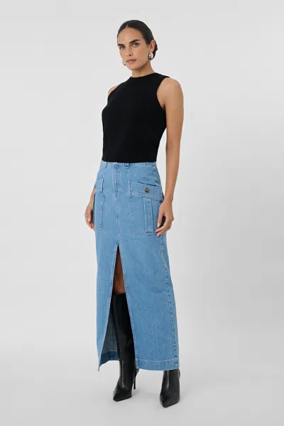 Toccin Fallon Denim Cargo Midi Skirt In Blue