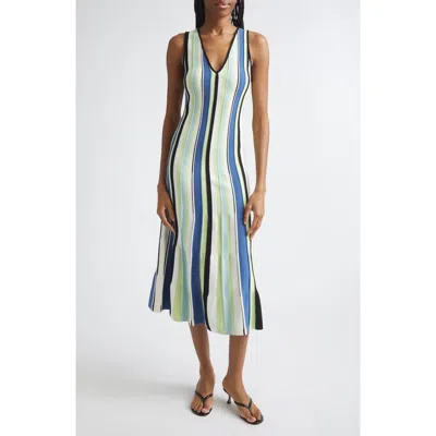 Toccin Fifi Vertical Stripe A-line Knit Midi Dress In Multi