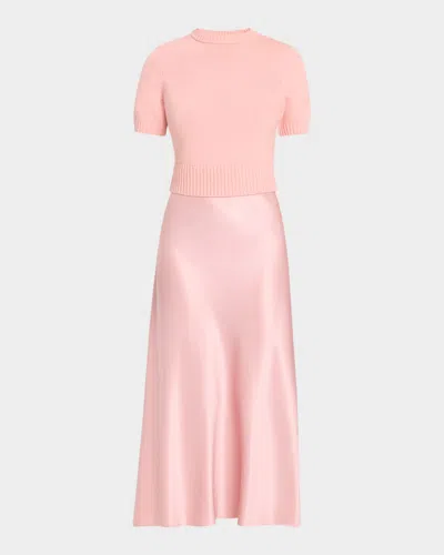 Toccin Fleur Combo Midi Dress In Pink