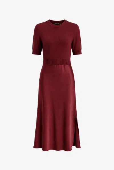 Toccin Fleur Combo Midi Dress In Burgundy