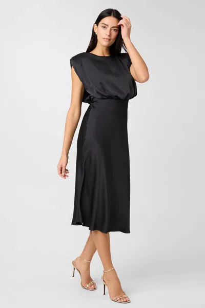 Toccin Flora Silk Midi Dress In Black