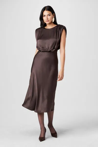 Toccin Flora Sleeveless Blouson Midi Dress In Brown