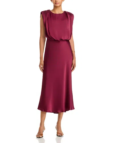 Toccin Flora Sleeveless Blouson Silky Satin Dress In Brown