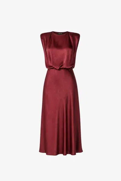 Toccin Flora Sleeveless Blouson Silky Satin Dress In Brown