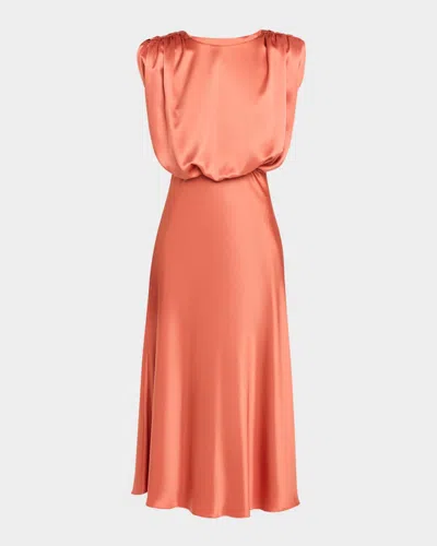 Toccin Flora Sleeveless Silky Satin Blouson Dress In Brown