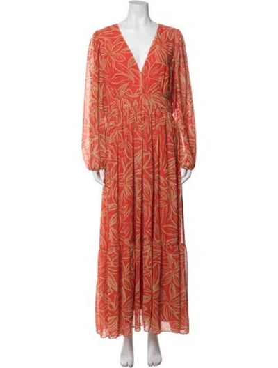 Pre-owned Toccin Floral Print Long Dress In Orange