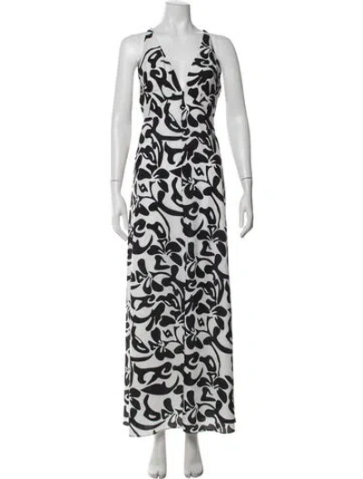 Pre-owned Toccin Floral Print Long Dress In White