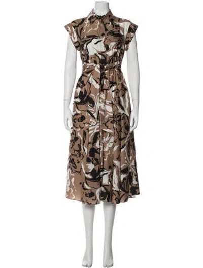 Pre-owned Toccin Floral Print Midi Length Dress In Brown