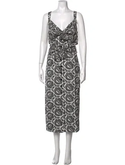 Pre-owned Toccin Floral Print Midi Length Dress In Silver