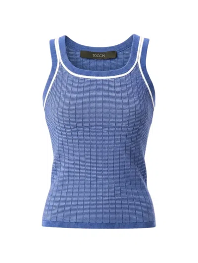 Toccin Freja Rib Scoop Neck Knit Tank In Blue