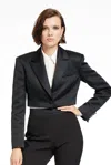 Toccin Freya Cropped Tuxedo Blazer In Black