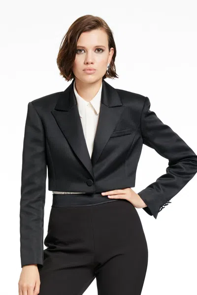 Toccin Freya Cropped Tuxedo Blazer In Black