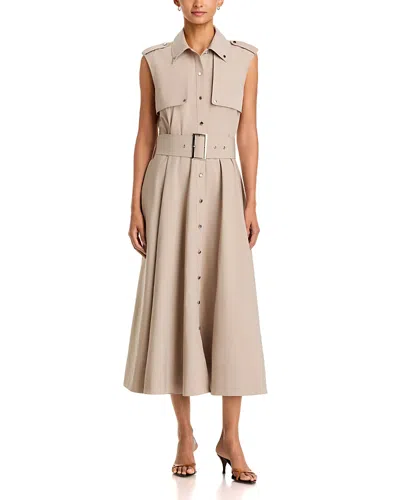 Toccin Gail Button Front Belted Midi Dress In Brown