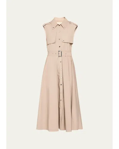 Toccin Gail Sleeveless Belted Midi Trench Dress In Brown