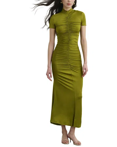 Toccin Gracelyn Mock Neck Short Sleeve Ruched Midi Dress In Green