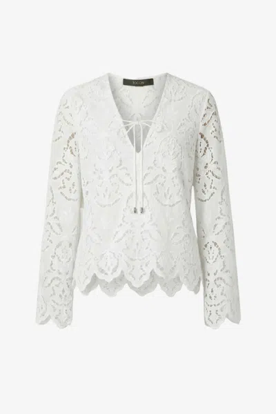 Toccin Halina Long Sleeve V-neck Blouse In White