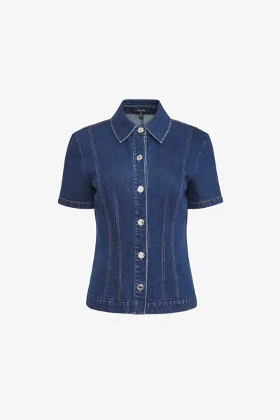 Toccin Halle Short-sleeve Button-down Cotton Shirt In Blue