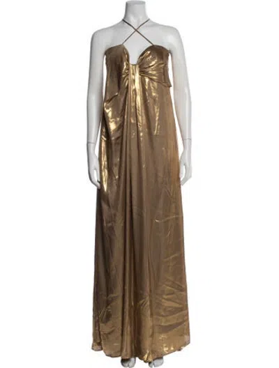 Pre-owned Toccin Halterneck Long Dress In Gold/metallic