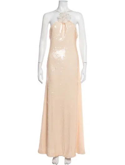 Pre-owned Toccin Halterneck Long Dress In Neutrals
