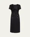 Toccin Heather Twist-front Satin Midi Dress In Jet