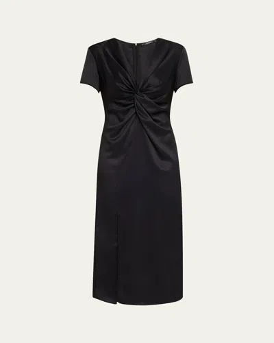 Toccin Heather Twist-front Satin Midi Dress In Jet