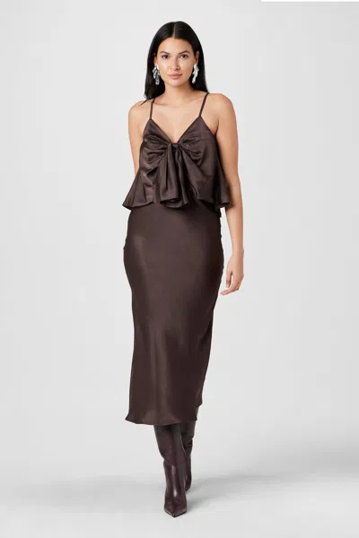 Toccin Heidi Silk Satin Slip Skirt In Brown