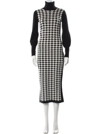Pre-owned Toccin Houndstooth Print Long Dress In Black