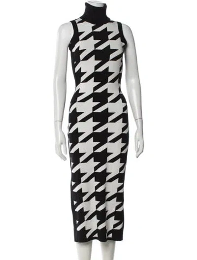 Pre-owned Toccin Houndstooth Print Midi Length Dress In Black/white