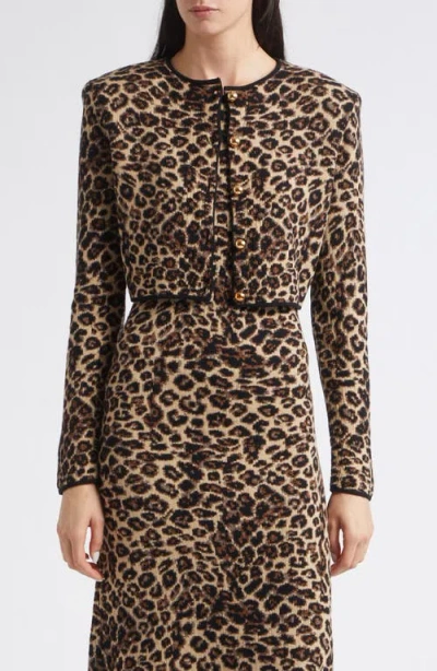 Toccin Indira Crop Wool Jacquard Cardigan In Animal Print
