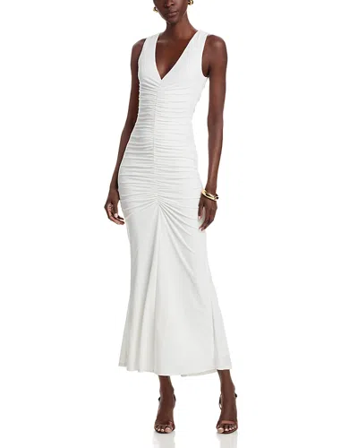 Toccin Inez V Neck Ruched Midi Dress In White