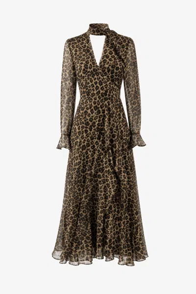 Toccin Jane Tie Neck Midi Dress In Brown