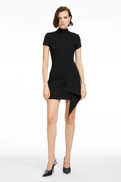 Toccin Janie Mock-neck Cascade Mini Dress In Black