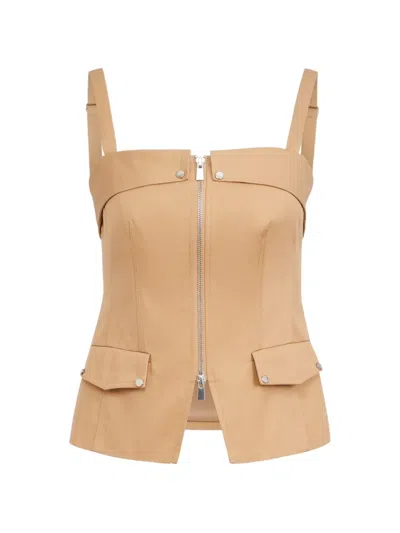 Toccin Jayden Front-zip Cotton Top In Neutral