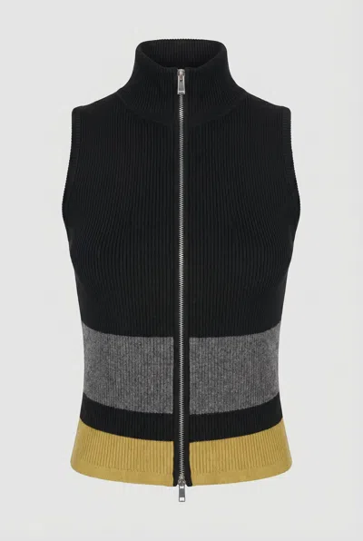Toccin Jayla Sleeveless Mock Neck Zip Front Top In Black