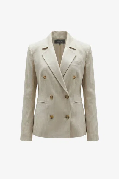 Toccin Jazmin Linen Blend Double Breasted Blazer In Neutral