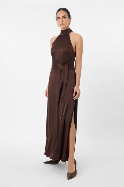 Toccin Jocelyn Maxi Silky Satin Dress In Brown