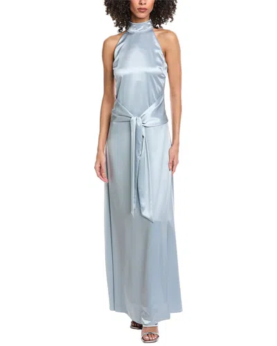 Toccin Jocelyn Tie- Front Silky Satin Maxi Dress In Blue