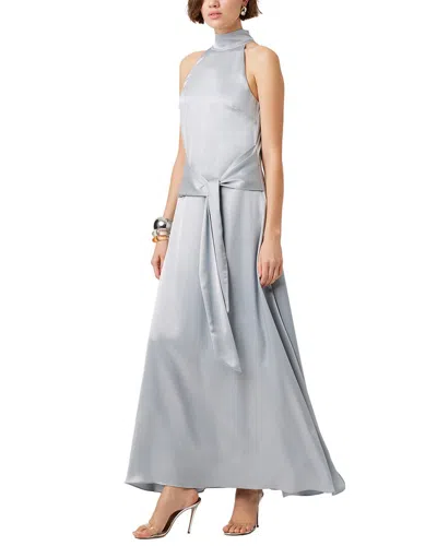 Toccin Jocelyn Tie- Front Silky Satin Maxi Dress In Gray