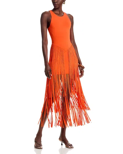Toccin Jora Fringe Trim Racer Dress In Orange
