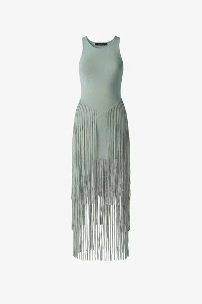 Toccin Jora Racer Knee Length Dress With Fringe In Green