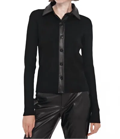 Toccin Jordan Vegan Leather Rib Top In Jet Black