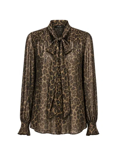 Toccin Kaila Leopard-print Tie-neck Blouse In Brown