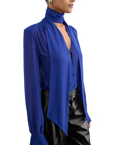 Toccin Kaila Sheer Tie Neck Blouse In Blue