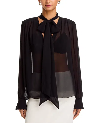 Toccin Kaila Sheer Tie Neck Blouse In Black