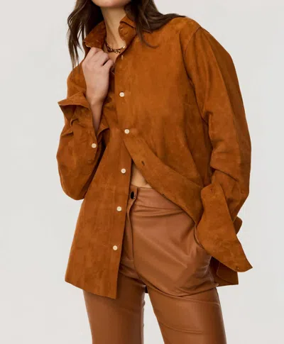Toccin Kali Faux Suede Boyfriend Shirt In Brown