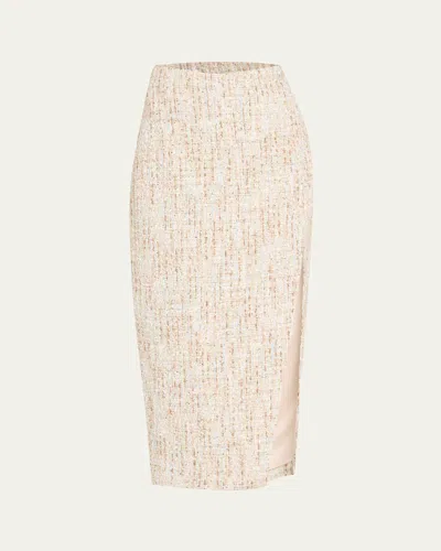 Toccin Kate Sequined Tweed Midi Skirt In Ice Blue Multi