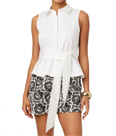 TOCCIN KATHERINE SLEEVELESS TIE FRONT TOP IN WHITE