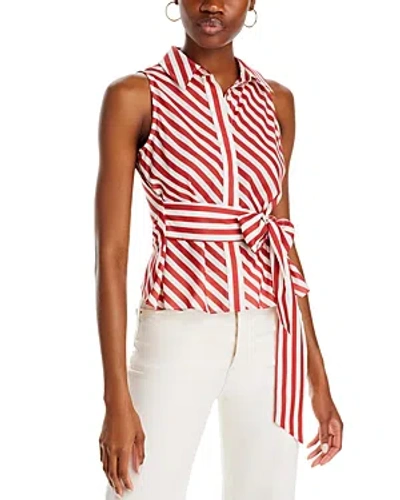 Toccin Katherine Striped Belted Top In Red