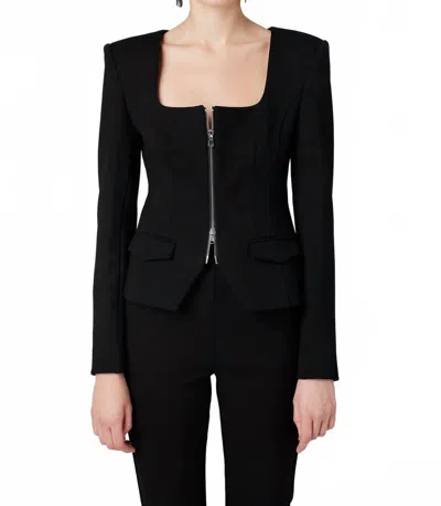 Toccin Koda Zip Front Long Sleeve Top In Black