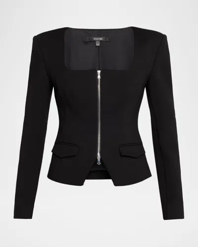 Toccin Koda Zip Front Long Sleeve Top In Black